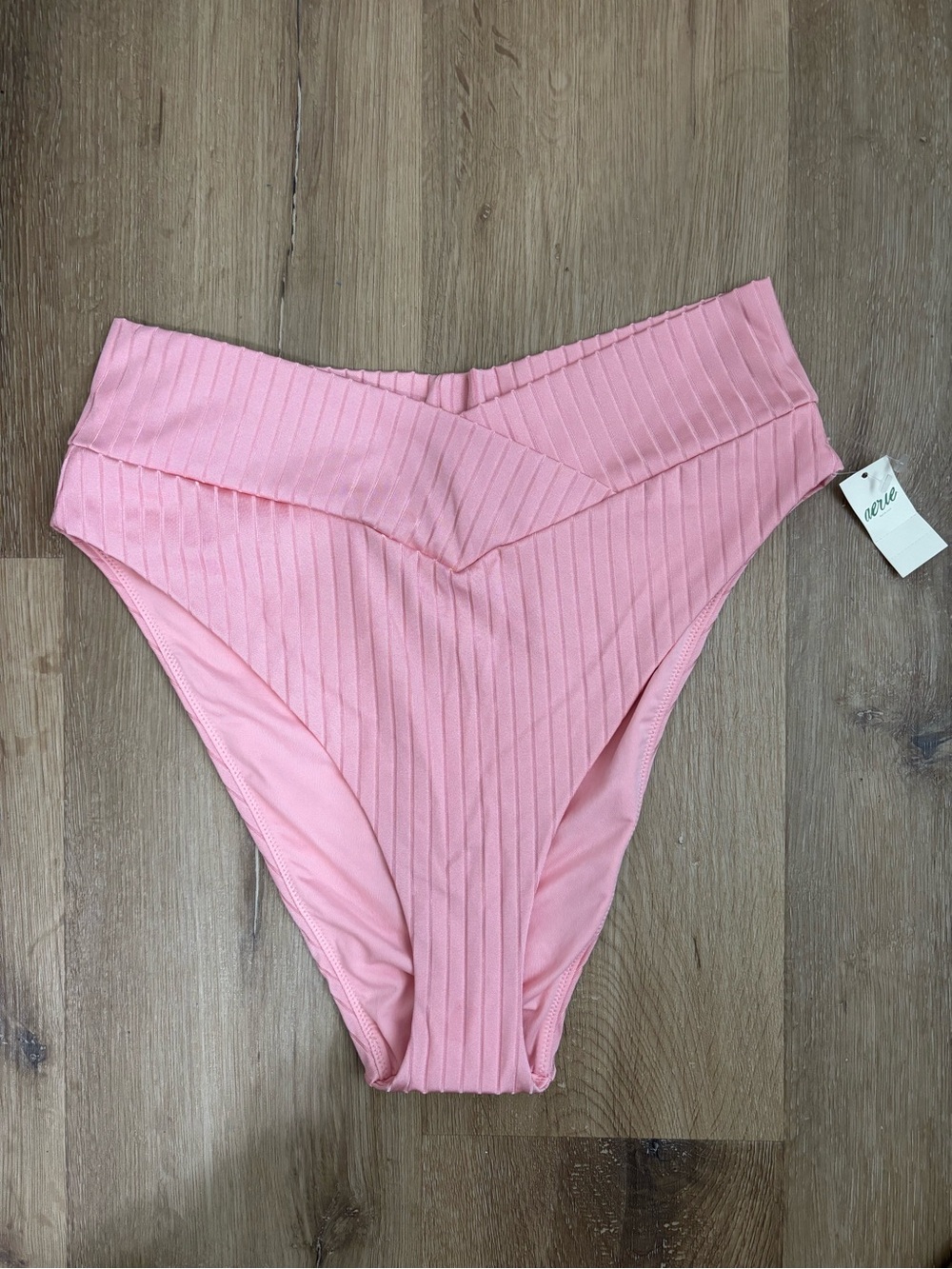 Aerie High Waist Ribbed Bikini Bottoms Light Pink XL New
